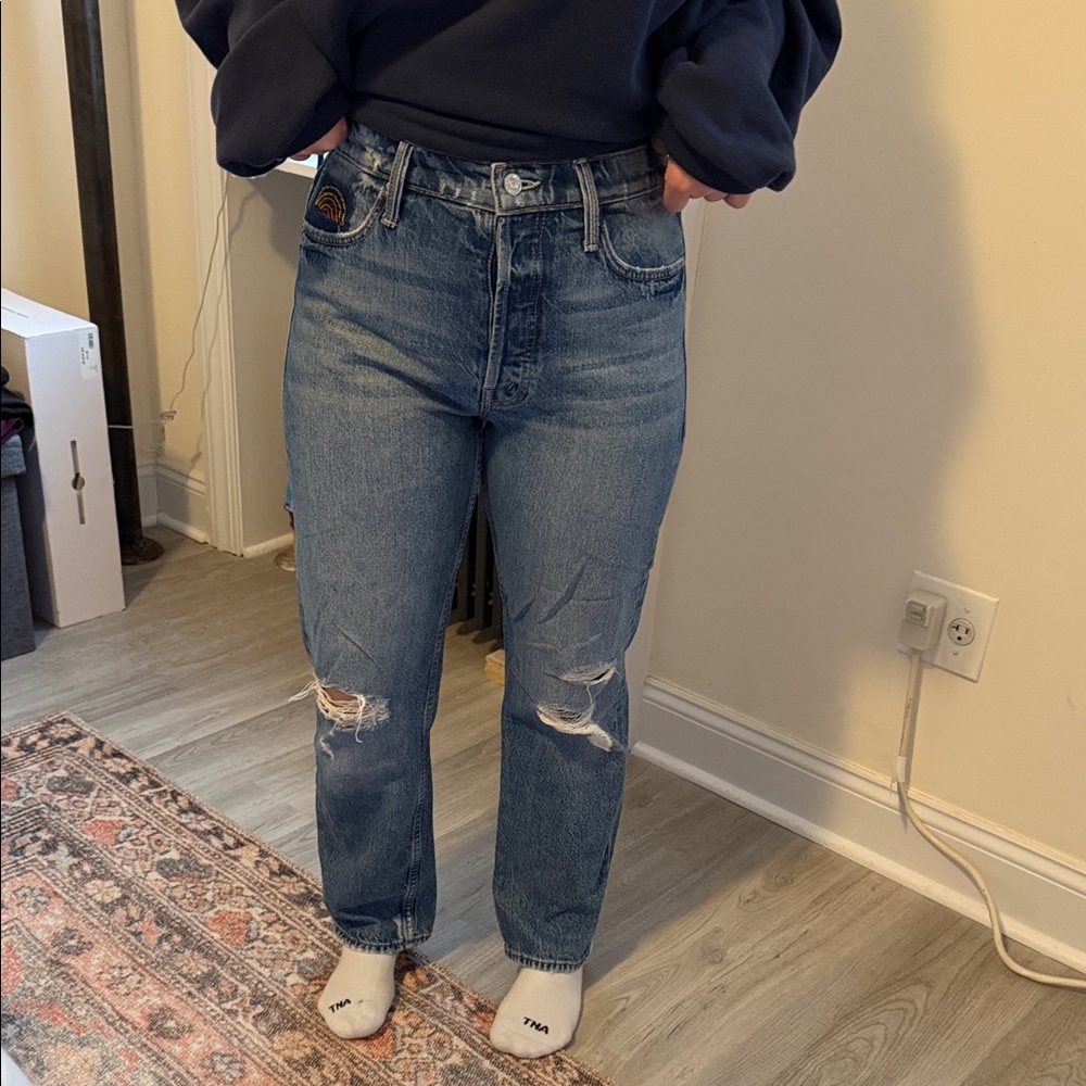 MOTHER Blue Straight Leg Jeans